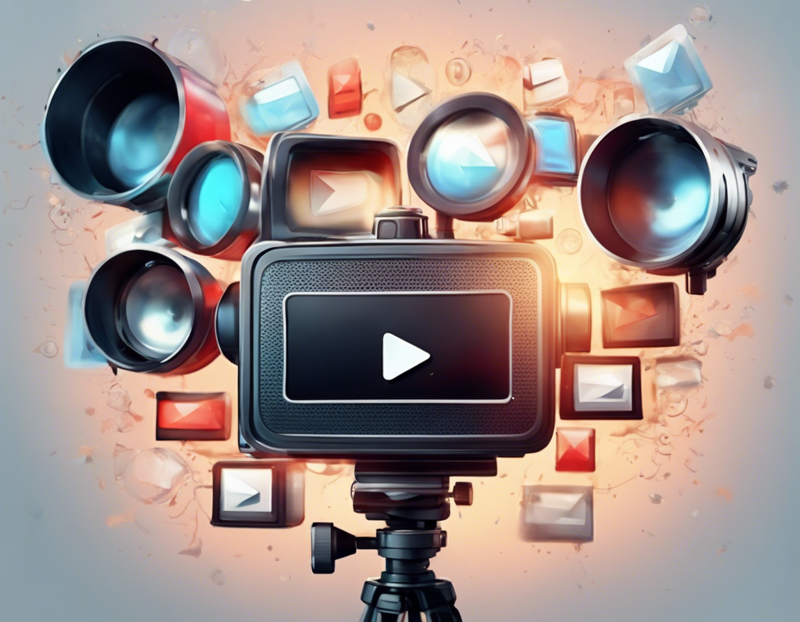 Иконка YouTube с текстовыми пузырями и видеокамерами на ярком фоне