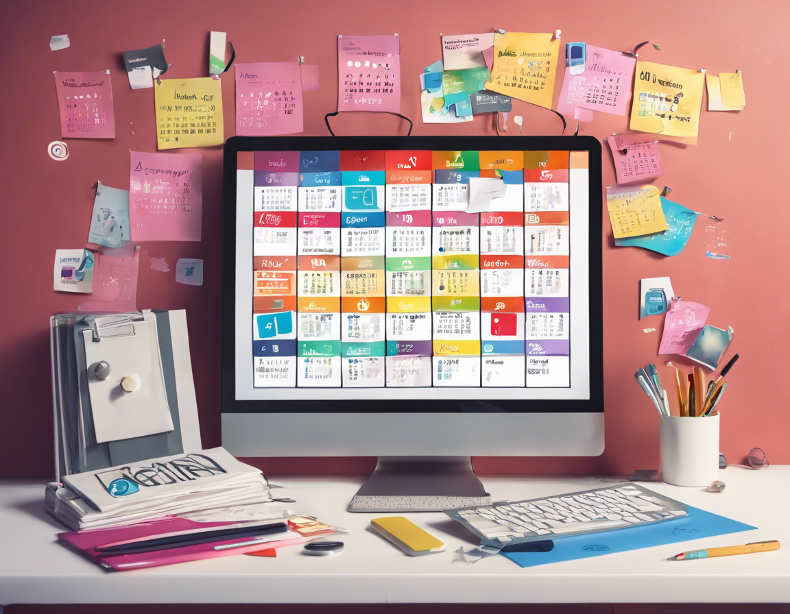 Календарь с иконками социальных сетей и заметками о контенте на столе в агентстве цифрового маркетинга