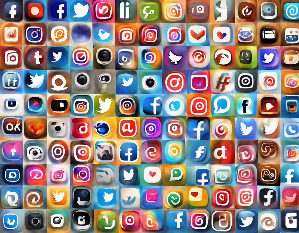 Коллаж иконок социальных сетей Инстаграм, Фейсбук и Одноклассники на творческом фоне