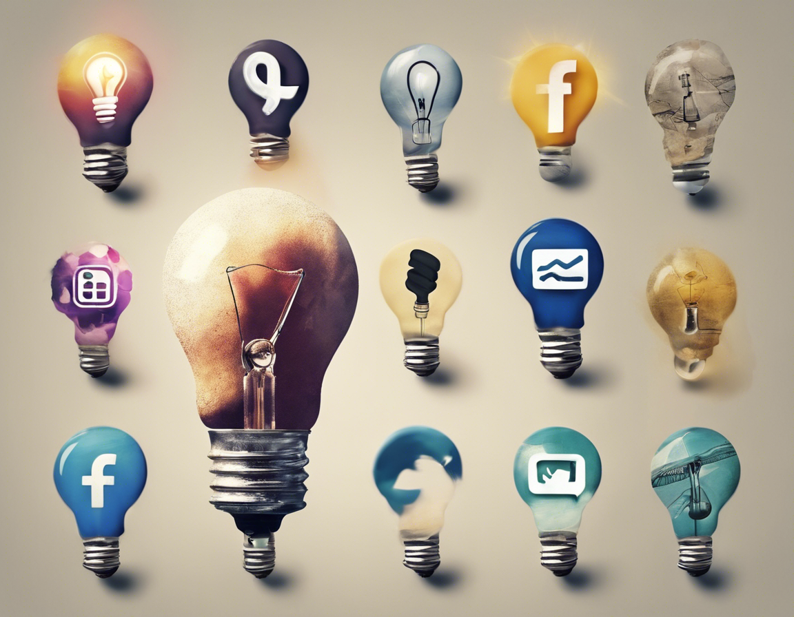 Коллаж иконок социальных сетей и лампочки, символизирующей идеи для постов бизнес аккаунта