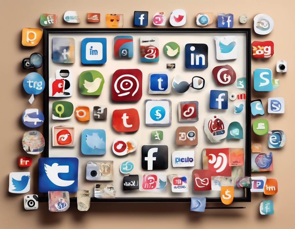 Коллаж иконок социальных сетей и ценника на цифровом экране