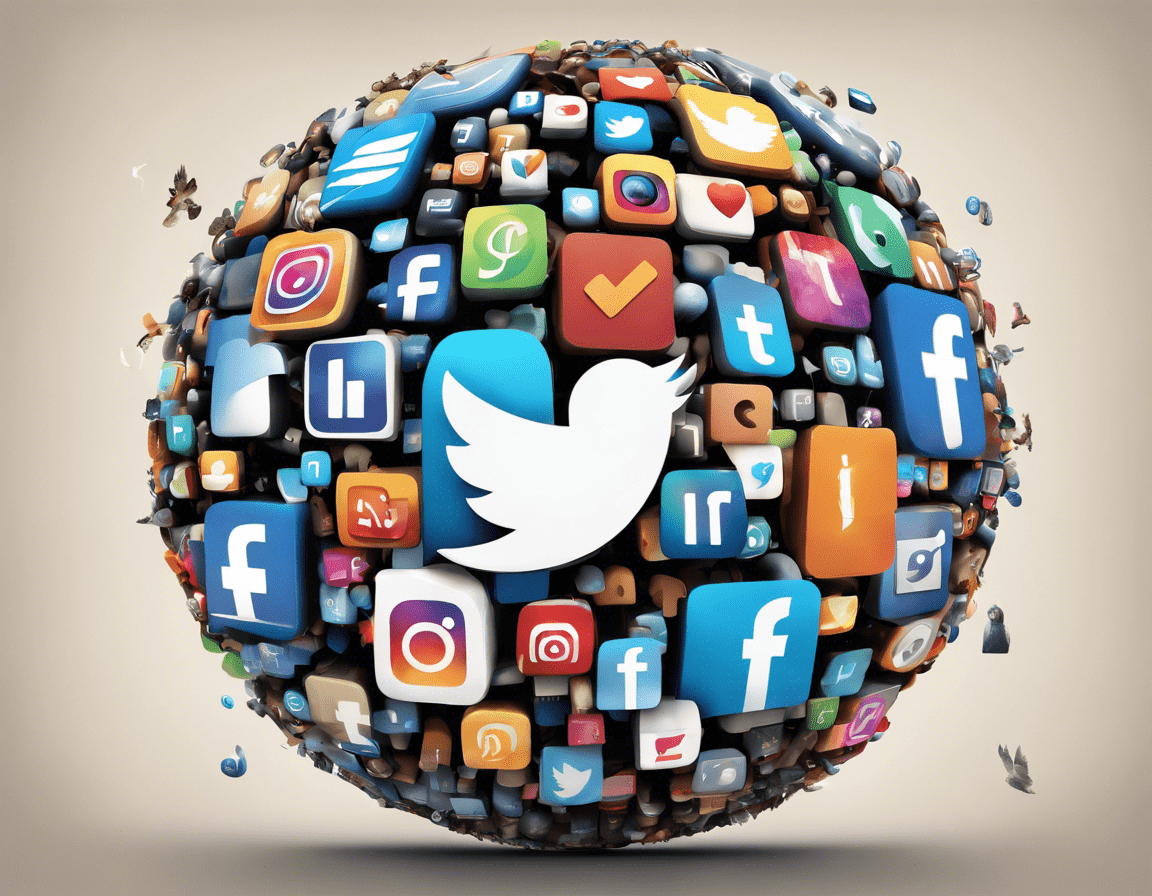 Коллаж популярных иконок социальных сетей над цифровым глобусом