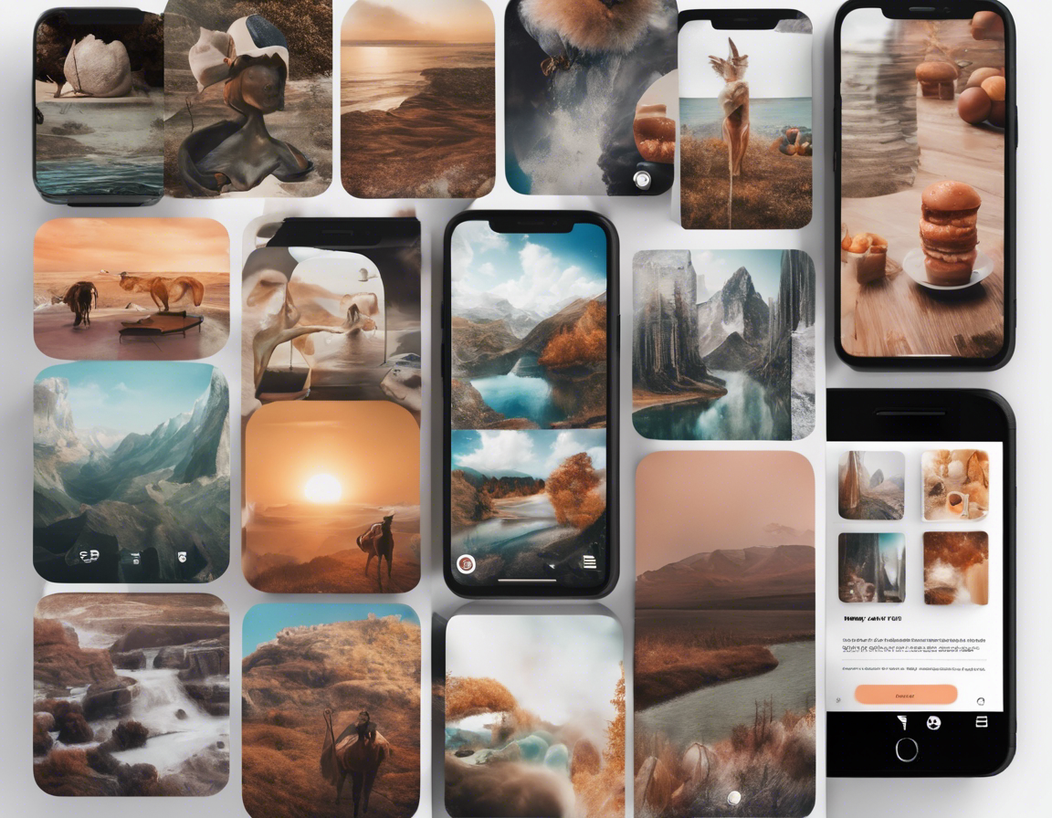 Коллаж постов в Instagram с качественными изображениями и привлекательными подписями на экране смартфона