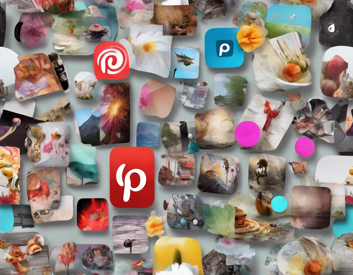 Креативный и цветной коллаж различных пинов Pinterest на цифровом экране