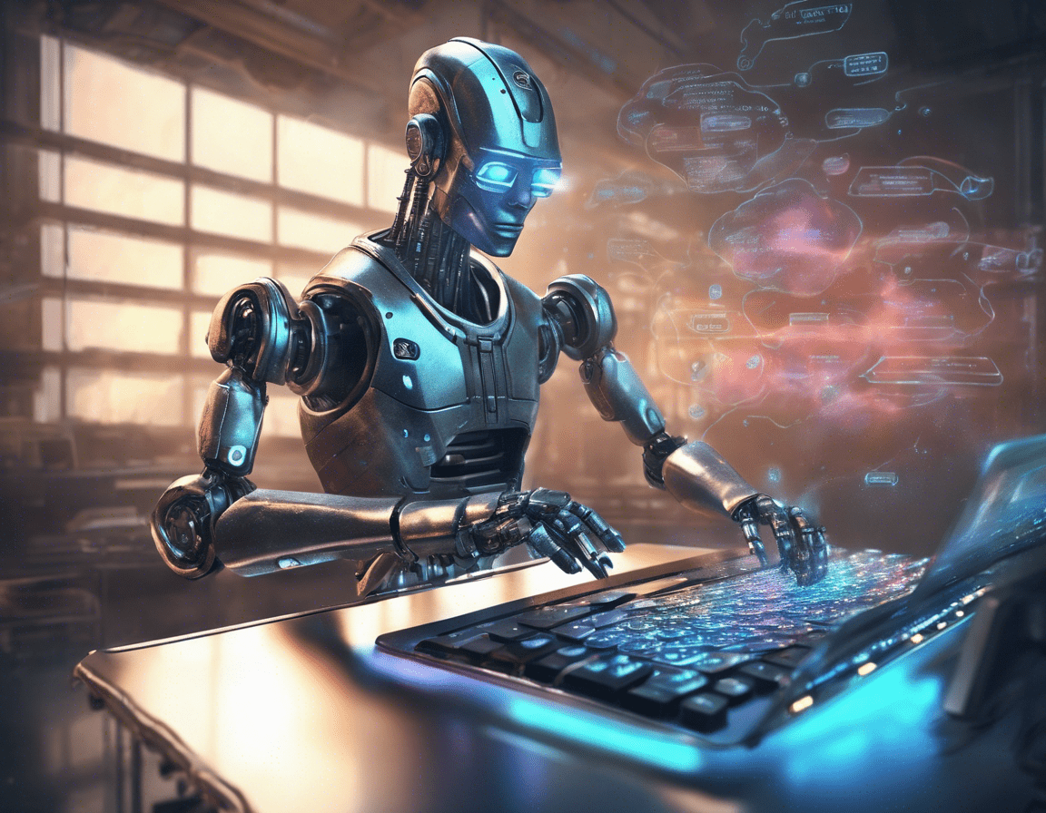 Робот будущего печатает на голографической клавиатуре