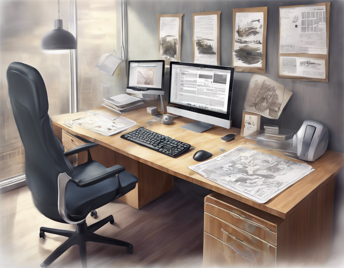 современный офисный стол с компьютером, на экране которого открыт редактор текста