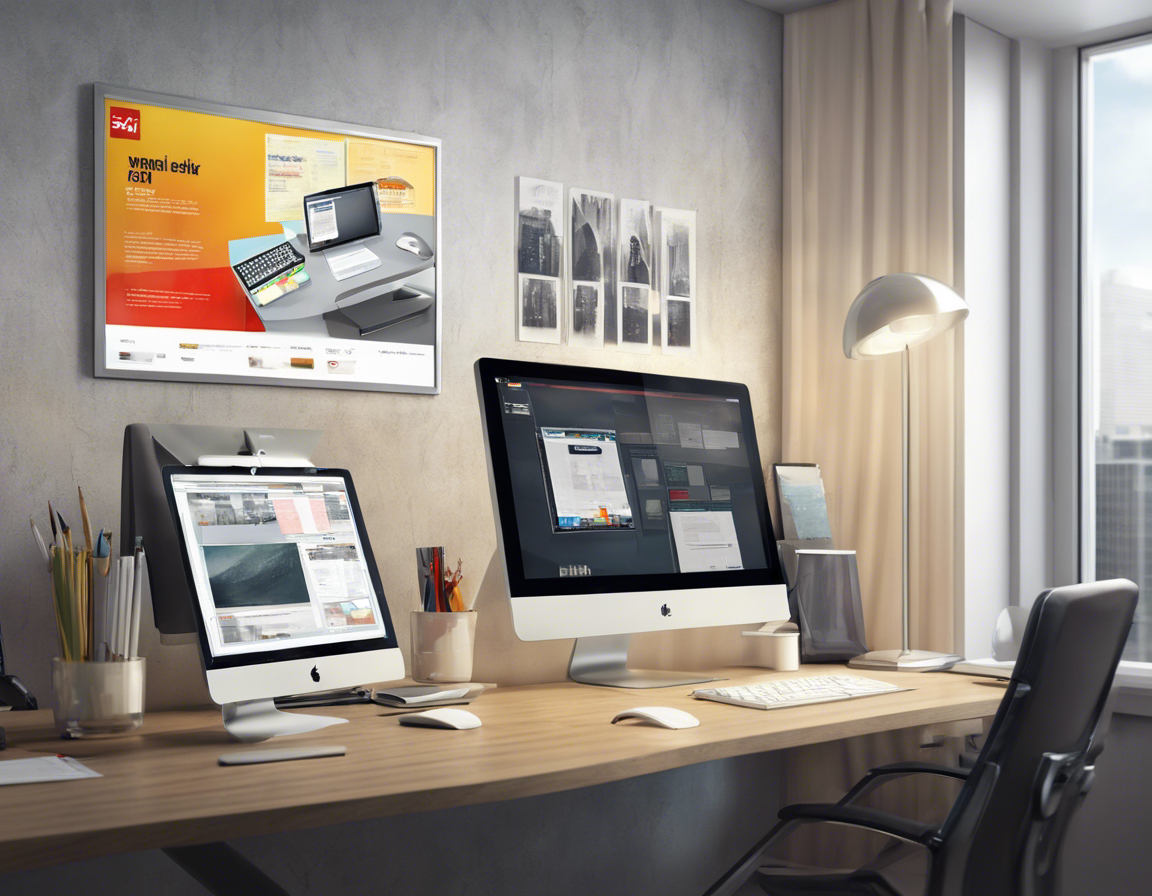 современный офисный стол с компьютером, на экране которого открыт рекламный пост в Яндекс.Дзен