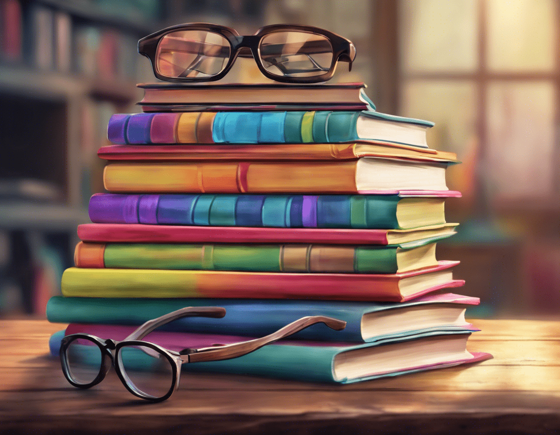 стопка книг на деревянном столе с ноутбуком и очками